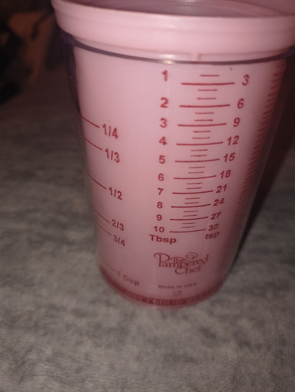 Pampered Chef Pink Measuring Cup with Red Markings